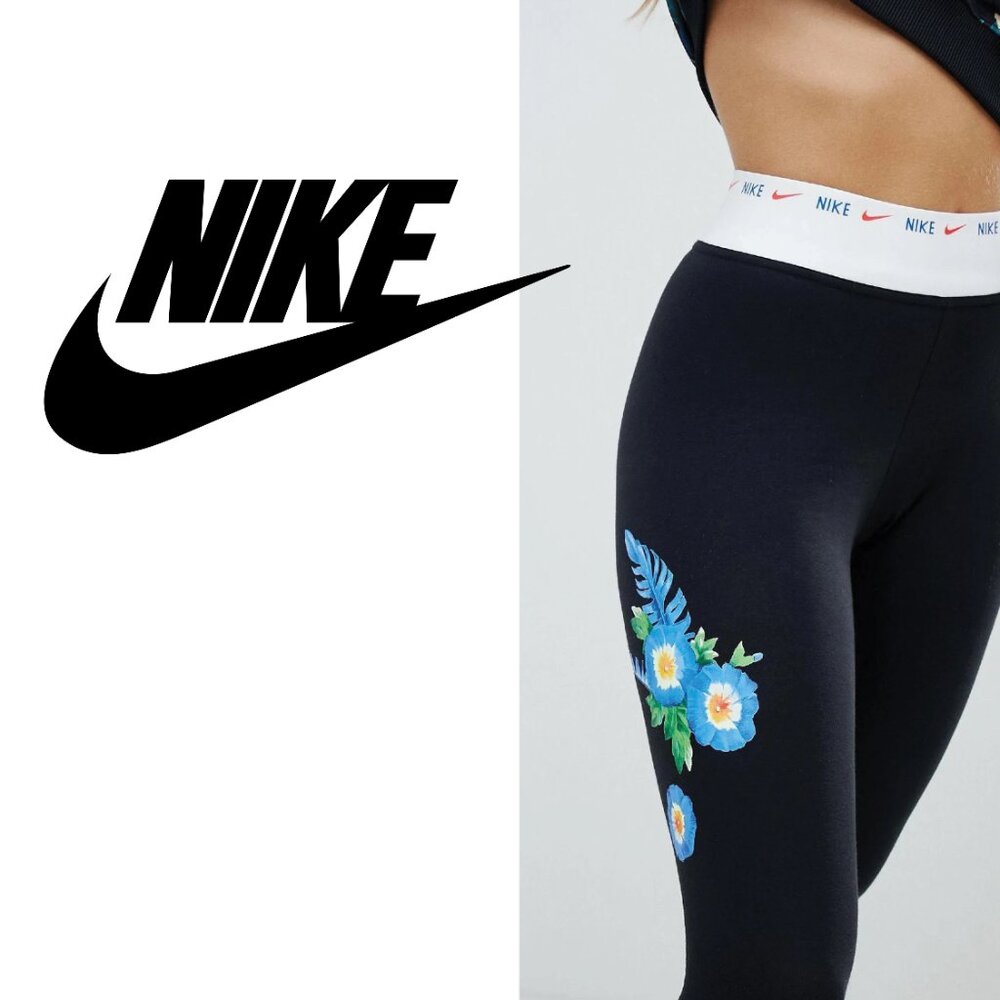 EUC Nike Black Hyper Femme Floral Logo High Rise Leggings Sz S - Picture 3 of 11